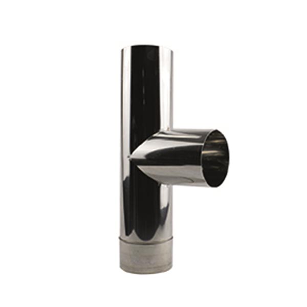 Enkelwandig rvs T-stuk met deksel. Diameter van 125mm.