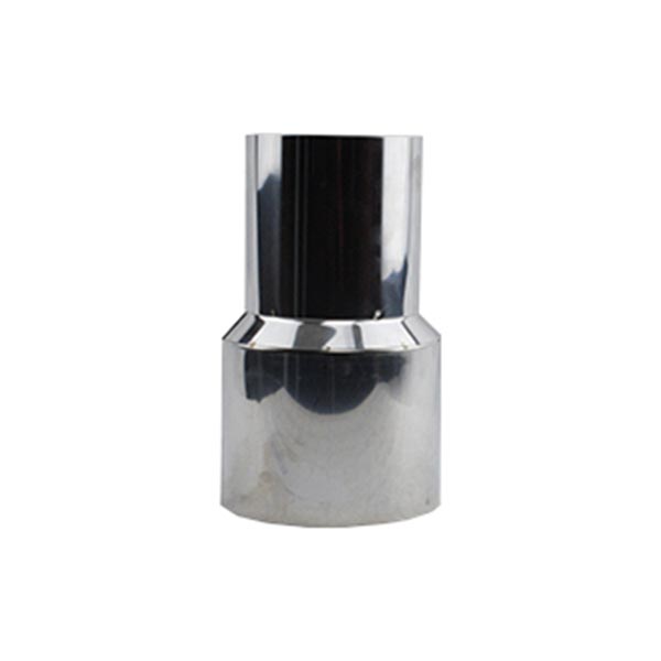 Enkelwandig RVS verloop van 125mm naar 150mm. Conisch verloop.