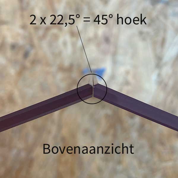 Bovenaazicth van twee kachelruiten die samenkomen en een hoek van 45 graden vormen
