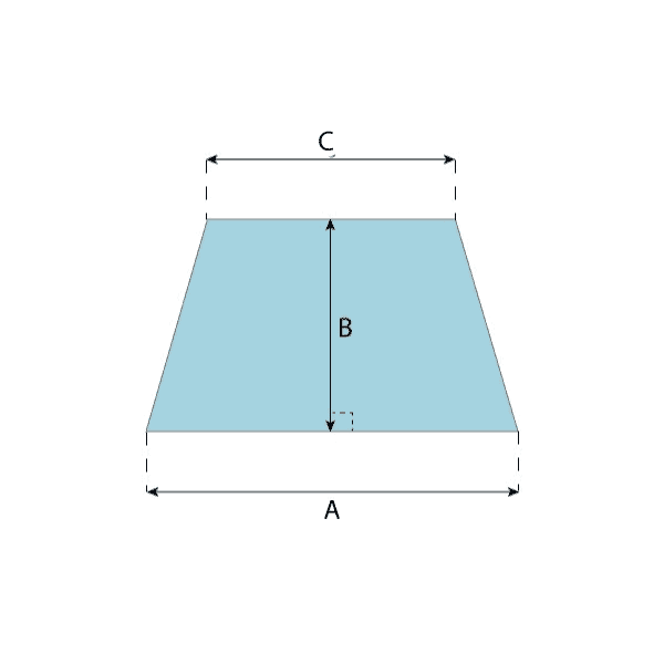 hittebestendig glas in de vorm van een gelijkbenig trapezium. Op maat gesneden. Twee evenlange schuine zijden en twee rechte zijden.