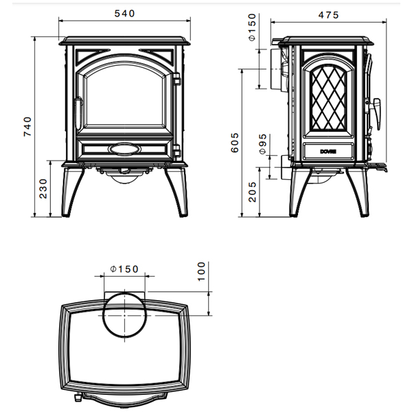 Maattekening Dovre 540W houtkachel