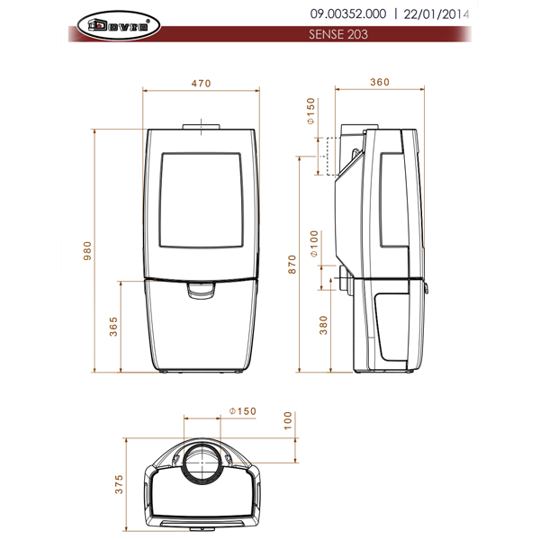 LIjntekening maatvoering van Dovre Sense 203