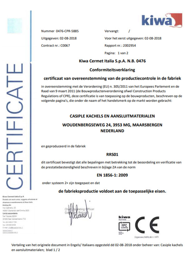 certifcaat dakdoorvoer van isotube plus aangaande veiligheid 