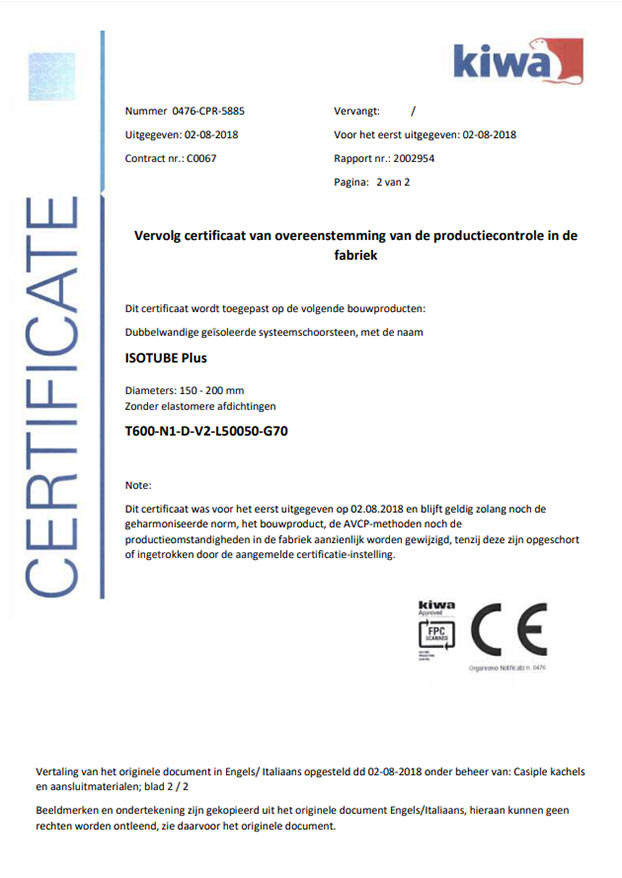 certifcaat dubbelwandig kanaal van isotube plus aangaande veiligheid 
