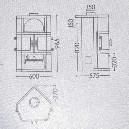 Maattekening van de Scan 9 Hoek houtkachel
