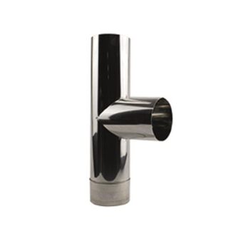Enkelwandig RVS T-stuk met deksel. Diameter 130mm.