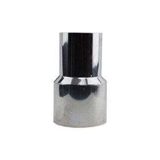 Enkelwandig RVS verloop van 125mm naar 150mm. Conisch verloop.