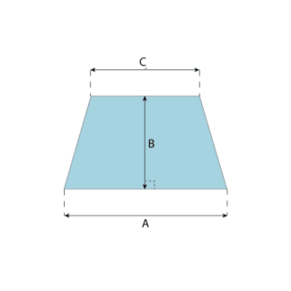 hittebestendig glas in de vorm van een gelijkbenig trapezium. Op maat gesneden. Twee evenlange schuine zijden en twee rechte zijden.