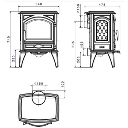 Maattekening Dovre 540W houtkachel