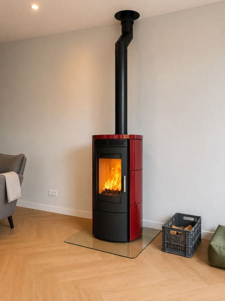 Hark 130 Ecoplus houtkachel. bordeaux rood