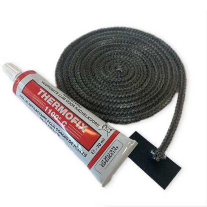 Universele reparatiekit met kachelkoord, lijm en eindtape. 6mm kachelkoord.