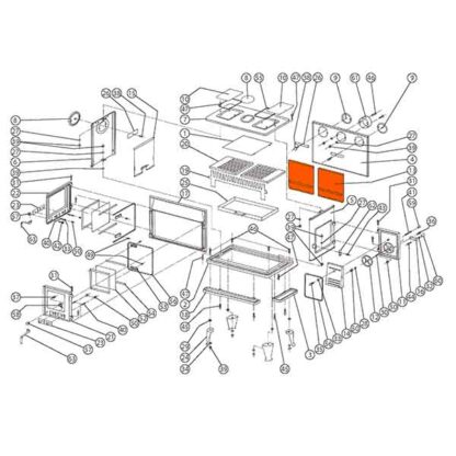 Dovre 300G binnenzijplaten van gietijzer. Golvende platen op de lijntekening van de Dovre 300G.