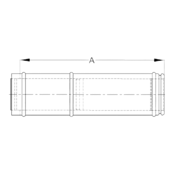 Maattekening schuifbare paspijp element voor schiedel ICS 25 375-585mm Artikelnummer 117207