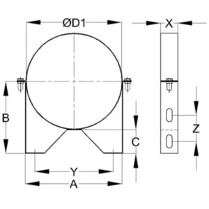 Versterkte muurbeugel voor 150mm ICS25 Schiedel maattekening D=200mm