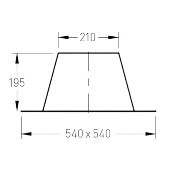 Maattekening voor holetherm dakplaat 200mm dubbelwandige kachelpijp.