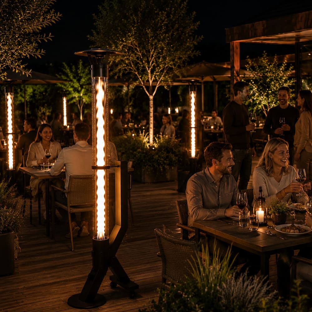 Restaurant terras haard op pellets houtkorrels