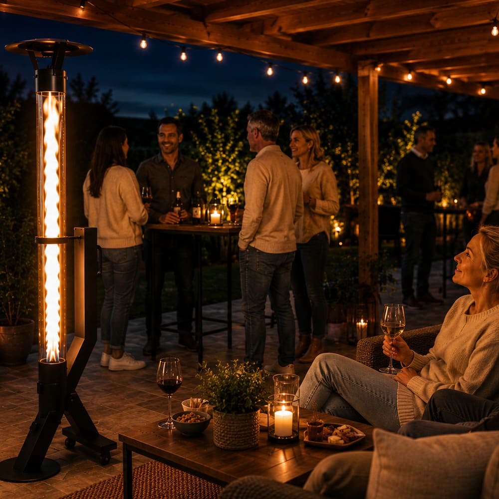 Buitenhaard met glas buis onder veranda afdak raket vuur