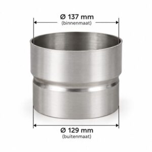 Flex aansluitbus maattekening binnen en buitenmaten diameter. 130mm flex