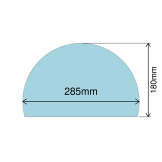 Bullerjan groot glas halve cirkel, 285mm breed 180mm hoog